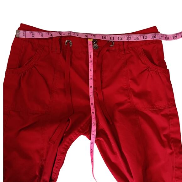 VINTAGE Y2K Pants 10 Cropped Red Cotton Gathered Pockets Ties‎ Kidcore Vacation - Picture 6 of 8